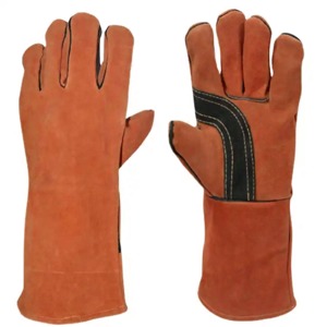 Leather Welding <b>Gloves</b> Full Thumb Cotton Liner TIG Application Molten Metal Splash Test B Black Reinforcement Panel Customizable - Product Image 4