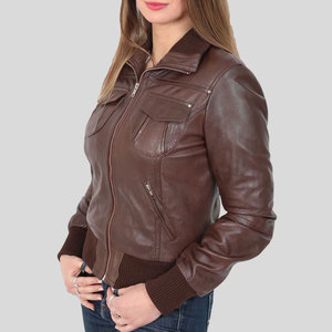 Cropped Women Leather Jacket Modern Stylish Fashion Outerwear Comfortable Casual Clothing High Quality Durable Leather Jackets - Product Image 3