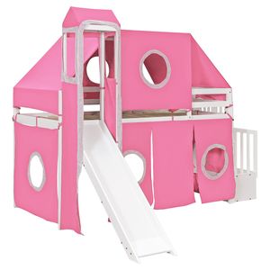 Cama Alta Individual Rosa con Tienda de Campaña y Torre para Dormitorios Infantiles - Product Image 6