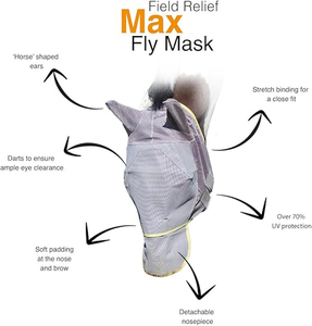 Meilleur masque anti-mouches pour chevaux, respirant, anti-moustiques, élastique, confortable, de haute qualité, protection du visage, masque de protection avec protection des oreilles - Product Image 2