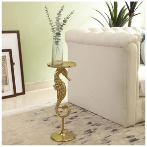 <b>Hand</b>-<b>Cast</b> Gilded Seahorse Beverage Pedestal High End Hotel Lounge Accent Table - Product Image 3