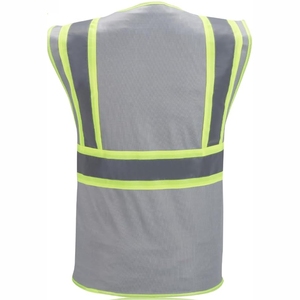 Gilet de sécurité réfléchissant bleu haute visibilité pour homme avec poches, fermeture éclair, respirant, décontracté, style col en V pour l'été - Product Image 3
