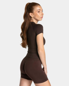 Camiseta de Mujer Marrón de Primera Calidad, 100% Algodón, Manga Raglán, Corte Ajustado, Diseño de Logotipo Personalizado con Apliques Estampados - Product Image 2