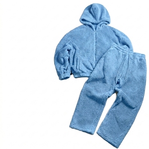 KIingSen OEM Custom Embroidery Breathable <b>Knitted</b> 360g Winter Men's Sherpa Fleece Zip-Up Hoodie Sweatpants Streetwear <b>Set</b> - Product Image 6