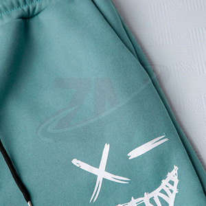 Ensemble de survêtement de luxe personnalisé avec logo imprimé, couleur turquoise, à capuche et pantalon, imprimé color block, tenue décontractée avec cordon de serrage - Product Image 5