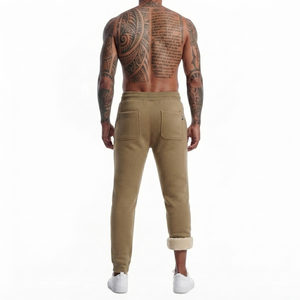 Men Sherpa Lined Lightweight Anti-Pilling Mid Waist Sweatpants Fleece Joggers Spring Casual Khaki Athletic Track Pants - Product Image 2
