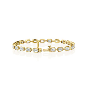 Elegant Emerald East West Emerald Cut Lab Grown Diamond Tennis Bracelet IGI Certified Bezel <b>Set</b> In 14K Yellow Gold Classic - Product Image 4