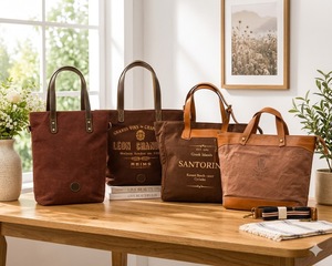 Vintage <b>Canvas</b> Tote <b>Bag</b> with PU Leather Handles <b>Large</b> Reusable Shopping Shoulder <b>Bag</b> Printed Cotton <b>Canvas</b> Handbag for Daily USE - Product Image 2