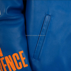 Chaqueta Bomber Unisex de Piel Auténtica de los New York Knicks, 1 MOQ |   Baloncesto Varsity Azul Rey con Contraste Transpirable - Product Image 6