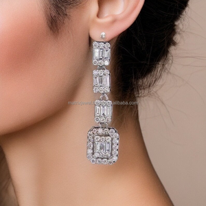 Mesmerizing Stylish <b>Long</b> <b>Earring</b> Made From Sterling <b>Silver</b> with VVS Moissanite Diamonds Custom Size and Shape Fine Jewelry - Product Image 1