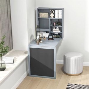 Scrivania per PC in Legno Grigio Moderno, Tavolo Pieghevole da Parete per Laptop, per Ufficio, Scuola, Hotel o Soggiorno - Product Image 5