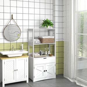 Mobiletto Classico Bianco 60x33x123 cm in Stile Rustico per Bagno, Armadietto in PVC Effetto Rattan con Cassetti e Ripiani per Ospedali - Product Image 2