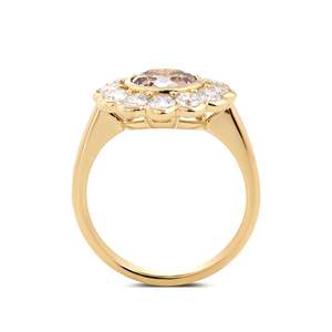 Anillo de Compromiso con Halo Floral y Diamante Cultivado en Laboratorio de Corte Redondo Marrón Claro de 1.5CT, Anillo de Boda con Diamante Champán y Bisel de Oro - Product Image 2