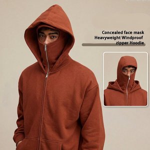 Custom Logo Mens Winter <b>Full</b> <b>Zip</b> Mask Hoodie Streetwear Double Hood Solid Color Fleece Pullover Urban Fashion <b>Sweatshirt</b> - Product Image 5