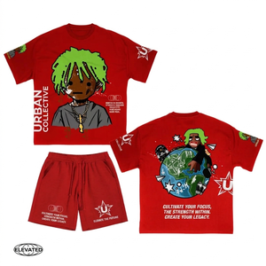 Ensemble T-shirt et short en coton épais 240 GSM, impression graphique personnalisée, logo, style streetwear, tenue noire, ensemble 2 pièces - Product Image 3
