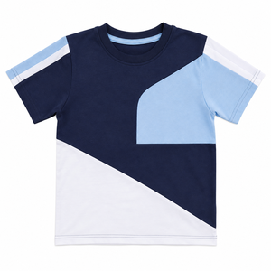 เสื้อยืดเด็กผู้ชาย คอตตอน 100% สีสันตัดกัน ทรงปกติ แขนสั้น คอกลม สไตล์ลำลอง สำหรับฤดูร้อน เสื้อผ้าเด็กแนวสตรีท รับผลิตแบบ OEM ODM ขายส่ง น้ำหนัก 210 กรัม - Product Image 4