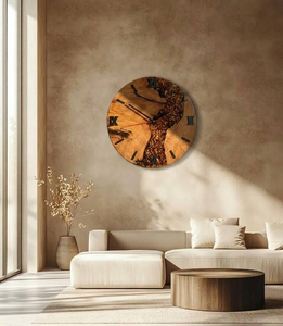 Nouvelle Arrivée Horloge Murale Suspendue Art Déco en Ambre Baltique et Quartz, Affichage à Aiguilles 12 Heures, Faite à la Main en Bois et Résine, Cadeau de Mariage - Product Image 2