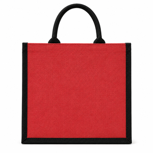 Red Jute Shopping <b>Bag</b> With Floral Design And "Good Things Take Time" Quote <b>Medium</b> <b>Size</b> Handheld Tote - Product Image 3