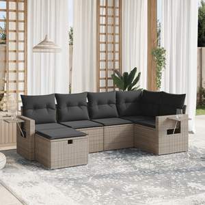 Conjunto de Sofás de Jardín de Ratán Sintético Gris Grande, Muebles de Acero con Recubrimiento en Polvo - Product Image 1