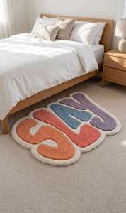 Tapis de sol tufté à la main avec typographie Unique Slay, motif lettres multicolores pastel, pour salon et chambre - Product Image 6