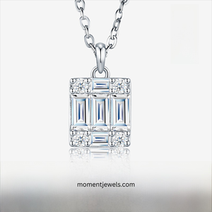 Collier pendentif en argent sterling 925 avec moissanite pour femme, étanche, inaltérable, géométrique carré, bijou ras-du-cou - Product Image 1