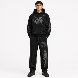 Ensembles de survêtements pour hommes avec impression graphique OEM, sweats à capuche et pantalons de jogging en molleton épais, style streetwear oversize, fournisseur direct d'usine - Product Image 1