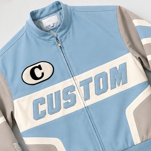 <b>Custom</b> Varsity <b>Jacket</b> Men Stand Collar Full Zip Casual Streetwear Contrast Sleeve Design Light Fashion Outerwear Fit For Unisex - Product Image 3
