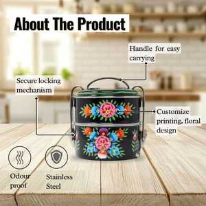 Wholesale Best Selling Office School Printed <b>Lunch</b> <b>Box</b> Stainless Steel Designer Hot Clip Tiffins Custom Printed Designs Portable - Product Image 2