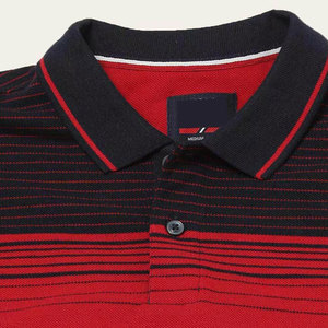 Polo de punto a rayas rojo y azul marino para hombre, manga corta, diseño casual con bloques de color, corte regular - Product Image 6