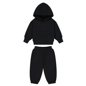 Sudadera con Capucha Negra para Bebés, Manga Larga, Color Sólido, Informal, Peso Medio, 100% Algodón, Ropa de Otoño para Bebés y Niños Pequeños - Product Image 2