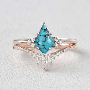 Anillo de Compromiso Vintage con Corte Ovalado Turquesa, Plata de Ley 925, Chapado en Oro Rosa de 14k, Certificado IGI, Anillo de Novia para Mujer - Product Image 1
