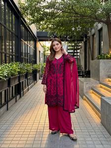 New Designer Heavy Faux Georgette Embroidery Work Women's Party Reversible 3-Piece Suit Set - Product Image 2