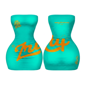 Robe débardeur verte sans manches taille haute pour femme avec imprimé lettres, effet ventre plat, tenue de club, printemps-été - Product Image 2