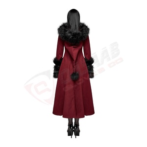เดวิล-แฟชั่นผู้หญิงเสื้อคลุมยาวแบบกอธิคมีฮู้ดสำหรับฤดูหนาวระบายอากาศสีแดง-ดำขนถอดออกได้เสื้อโค้ทเทรนช์กอธิค - Product Image 4