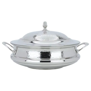 Round metal casserole Gilded trim classic design Durable for gas and induction Stainless steel lid with crescent moon <b>knob</b> - Product Image 5