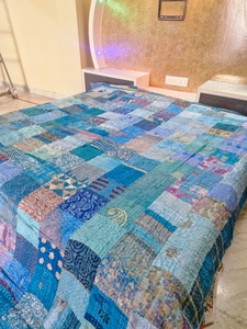 <b>Indian</b> 100% Cotton <b>Throw</b> Blanket Handmade Kantha Bedspread Colorful Patchwork Quilt Bohemian Style Reversible Eco-Friendly - Product Image 2