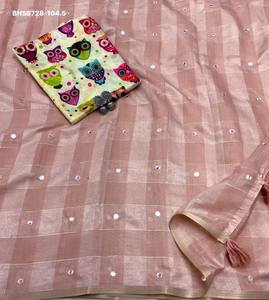 Sari de lino de excelente calidad y color deslumbrante con tejido Zari a cuadros y trabajo de espejo en toda la prenda, proveedor de Surat - Product Image 6