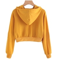 Women <b>Cat</b> Ear Hoodie Cropped Long Sleeve Knitted Cotton Casual Autumn Solid Color Breathable Sweatshirt - Product Image 3