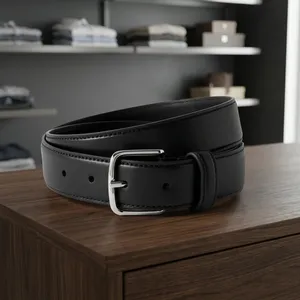 Ceinture en cuir noir classique de qualité supérieure, fabriquée par Divine International, fabricant de ceintures à marque privée. - Product Image 5