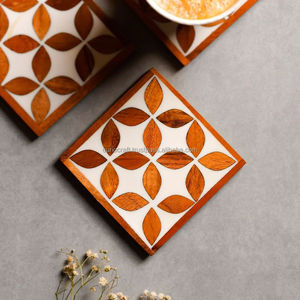 Modern Wooden Square <b>Coasters</b> Set with Leaf Pattern Non-Slip Table Mats for Coffee and Dining Table Decor - Product Image 4
