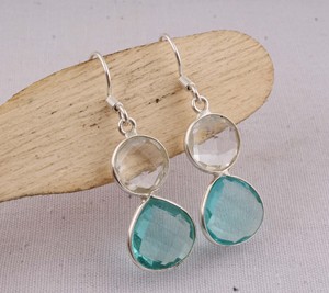 Wholesale Two Stone Faceted <b>Earrings</b> 925 <b>Sterling</b> <b>Silver</b> Multi Gemstone <b>Dangle</b> <b>Earrings</b> Manufacturer Handcrafted Aqua Blue - Product Image 6