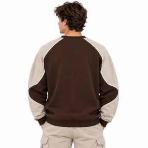 Men's Crewneck Sweatshirt Contrast Panel Pullover Color Block <b>Raglan</b> Sleeve Streetwear Casual Hoodie &<b>Top</b> Wholesale OEM Supplier - Product Image 3