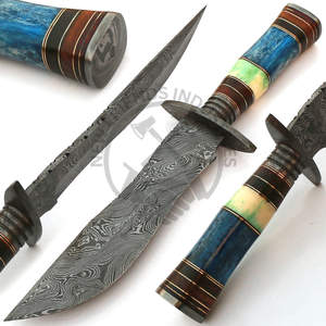 Nueva Edición Cuchillo Bowie de Acero de Damasco Hecho a Mano de 12 Pulgadas, Cuchillo de Caza de Hoja Fija para Exteriores con Mango de Hueso de Camello de Color, Cuchillo para Camping - Product Image 2