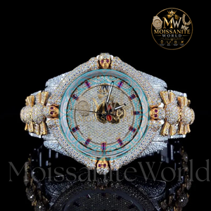 Reloj de Lujo Moissanite World con Cuarzo, Correa de Acero Inoxidable, Esfera Redonda de 42 mm, Bisel de Moissanita, Luminoso, Analógico, para Hombre - Product Image 5