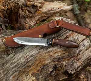 Cuchillo de caza Vikingo OEM de grado industrial con hoja fija de alta calidad, mango de madera y funda de cuero, estilo medieval. - Product Image 1