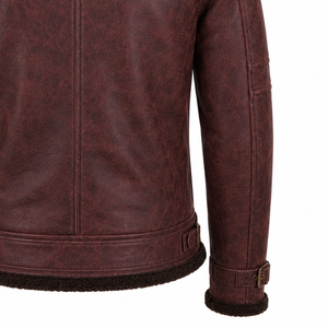 Men’s Distressed Brown Shearling Leather Aviator <b>Jacket</b> Warm Faux Fur Collar Winter <b>Pilot</b> Bomber Coat Classic Retro Style - Product Image 6