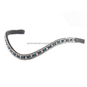 Banda de ceja de cristal de cuero Bling Dressage con banda de ceja de caballo decorativa de cristal personalizada de cuero genuino a la venta - Product Image 4