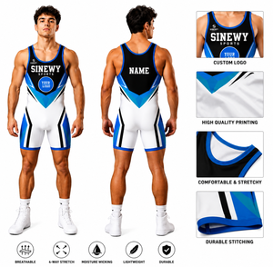 ชุดซิงเกิลเล็ตสำหรับนักมวยปล้ำชาย SINEWY แบบสั่งทำพิเศษ พิมพ์ลายแบบ Sublimation ทรงเข้ารูป ผลิตจากผ้า Spandex ระบายอากาศได้ดี แห้งเร็ว ยืดหยุ่น น้ำหนักเบา เหมาะสำหรับเล่นกีฬา - Product Image 1