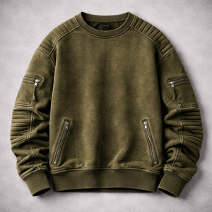 Sudadera de algodón con cremallera, cuello redondo, estilo motero, de invierno, gruesa, con lavado ácido, oversize, streetwear, hombros caídos, transpirable, OEM ODM - Product Image 2