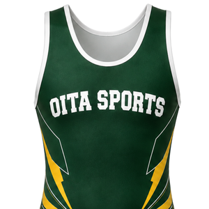 Men Dark Green Yellow Sublimated Wrestling Singlet Polyester <b>Athletic</b> Sports Uniform Sleeveless Competition Training Match Wear - Product Image 4